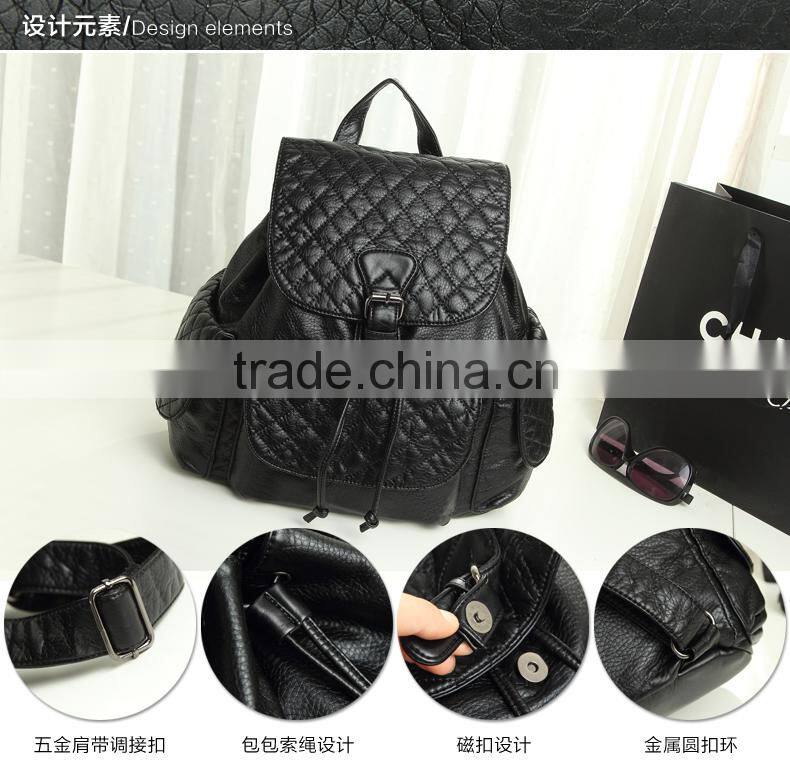 2015 New Style PU Leather Bag for Women Leather Drawstring Bag