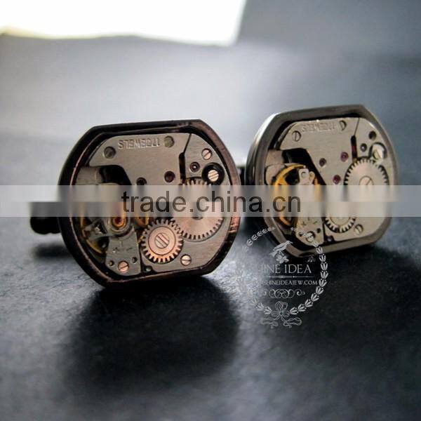 15x18mm vintage style steam punk watch movement core rhodium,metal gun black fashion cuff links 6600067