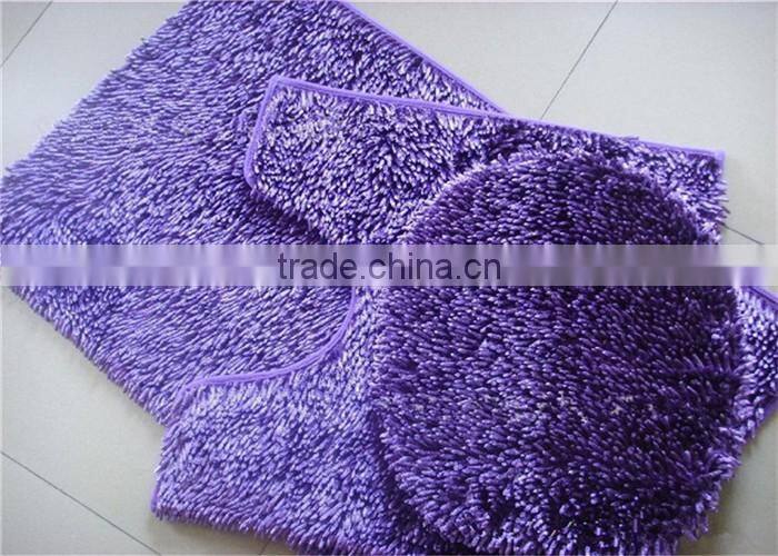 long pile polyester washable shiny chenille 3 piece bathroom mat sets