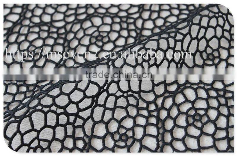 Fashion design allover polyester water soluble crochet lace fabric in black