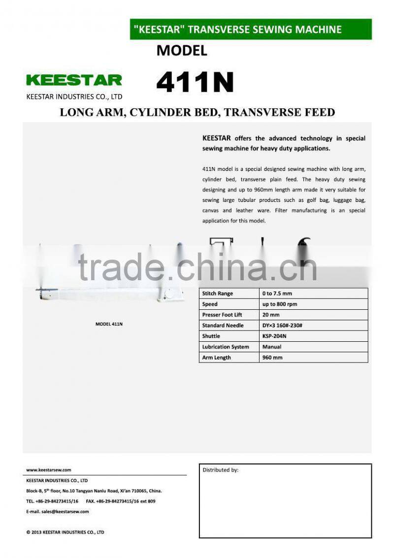 Keestar 411N cylinder bed single needle drop feed super-long arm heavy-duty transverse stitching upholstery sewing machine