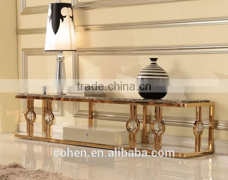 E818G Luxury golden stylish marble TV stand unit design for modern living room set