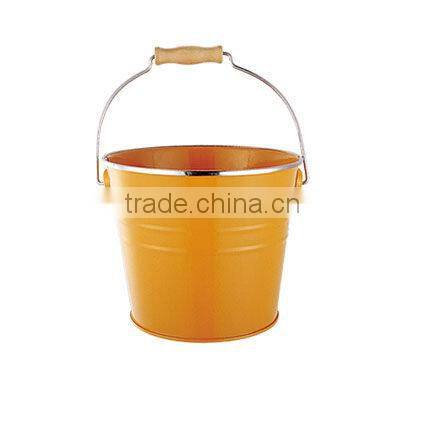 Yellowt Pink metal enamelware galvanized + wire steel wiht wooden block bucket