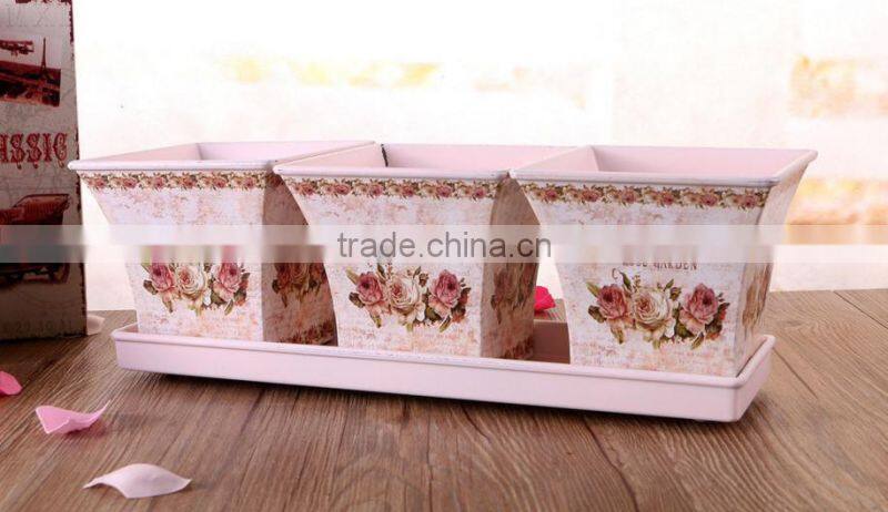 Set of 3 Planters Plant Pot Holders Small Bucket for Flower Pots With Tray