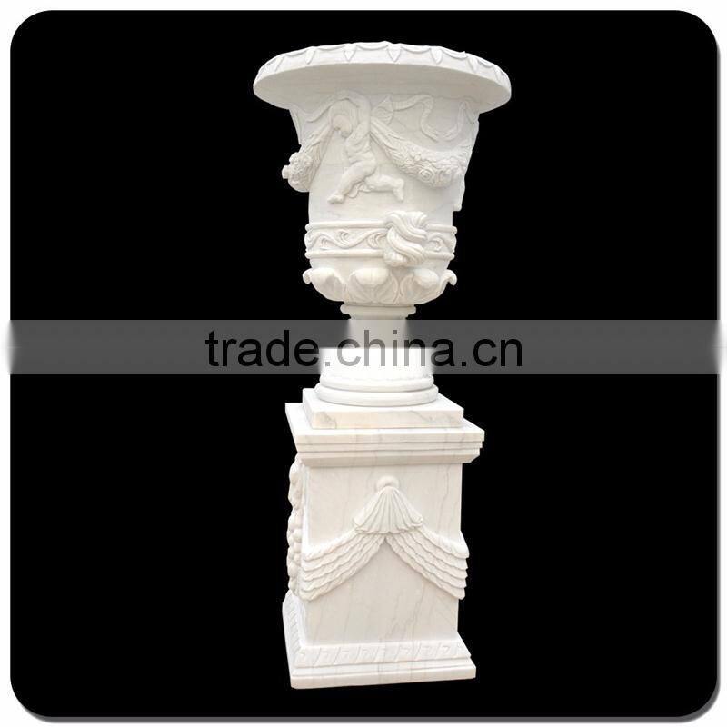 Large white marble stone carving flowerpot for garden