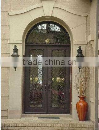 Bisini eyebrow top galvanize wrought iron entry door (BG90053)