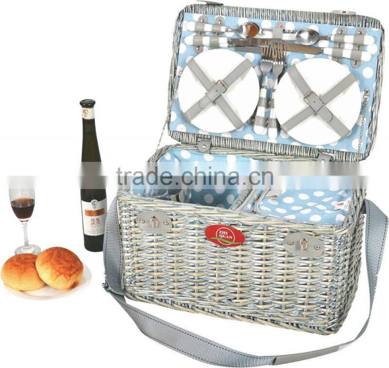 4 pcs melamine plates and wine glasses willow picnic hamper basket
