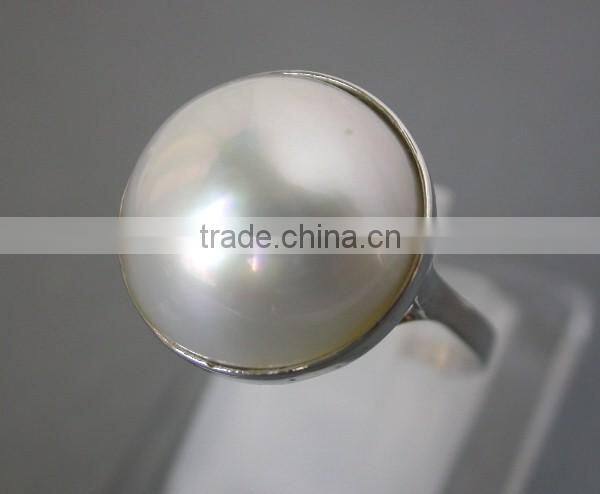 hotsale freshwater round white pearl rings for women