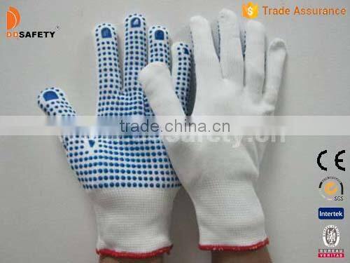 DDSAFETY 2017 13G White Seamless Nylon Knitted Blue PVC Dots Safety Working Gloves