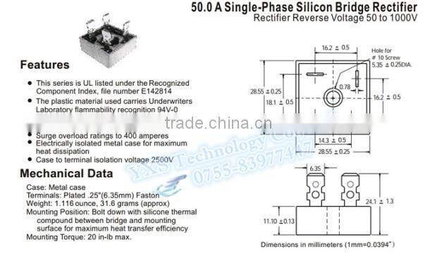 KBPC5010 KBPC-5010 50A 1000V Metal Case Bridge Rectifier SEP 5010 Rectifier bridge Best quality