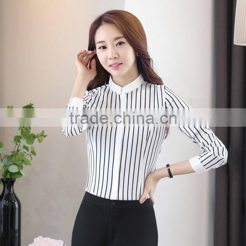 new designfancy long sleeve stripe cotton shirt for ladies