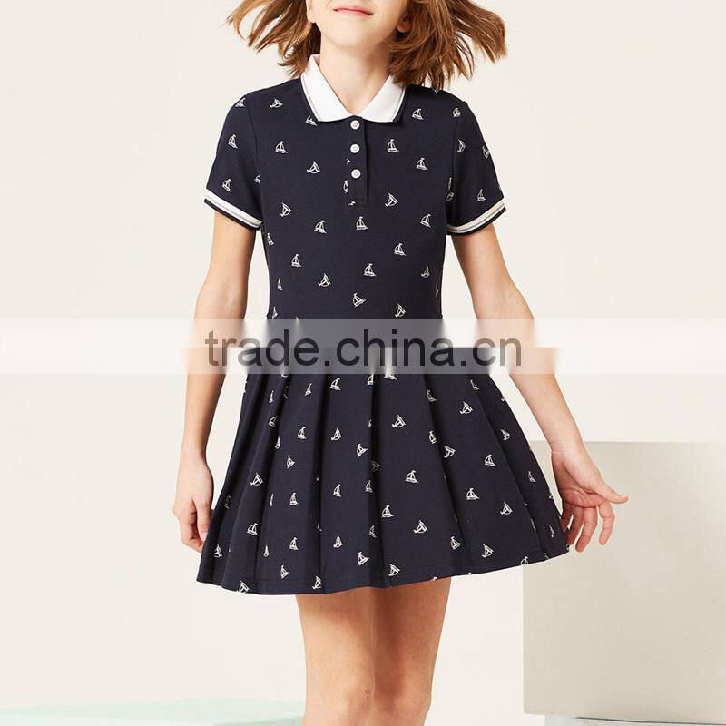 New summer school girls' one-piece dress 2017 stamp short sleeve dress