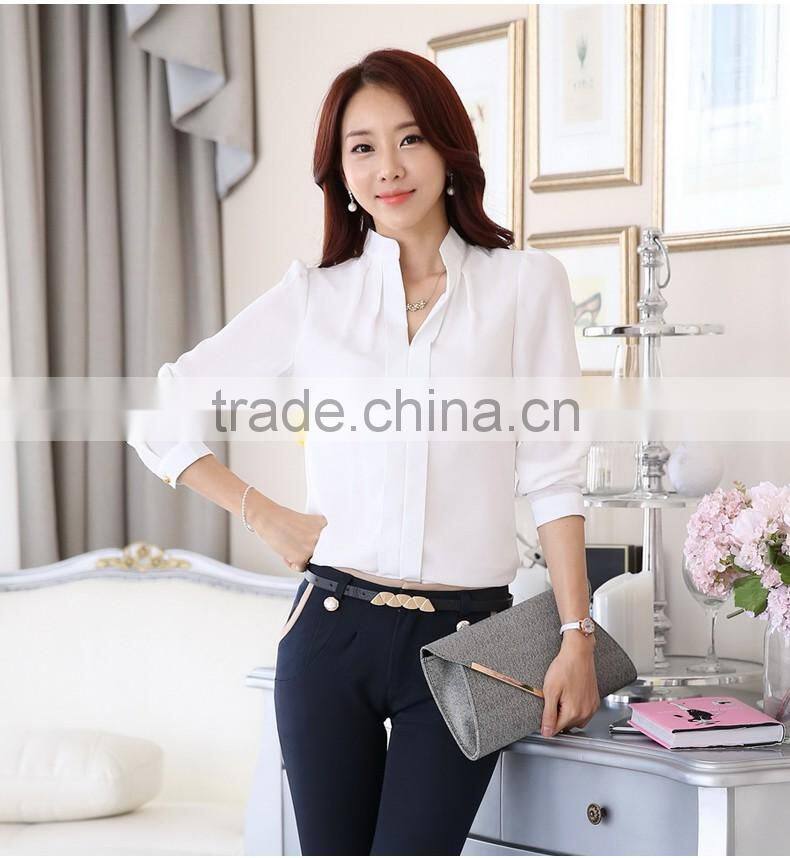 SZXX Tops Wholesale Womens Lady Elegant White V-Neck Shirts