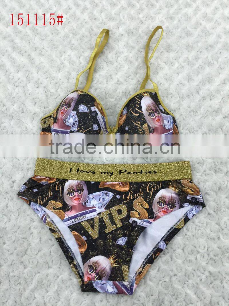 girl's bra and panty set plain dyed with lace 2016 new design