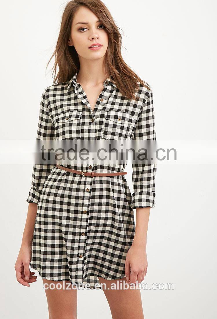 Hot seller slim pencil women dress,grid patterned women dress shirts