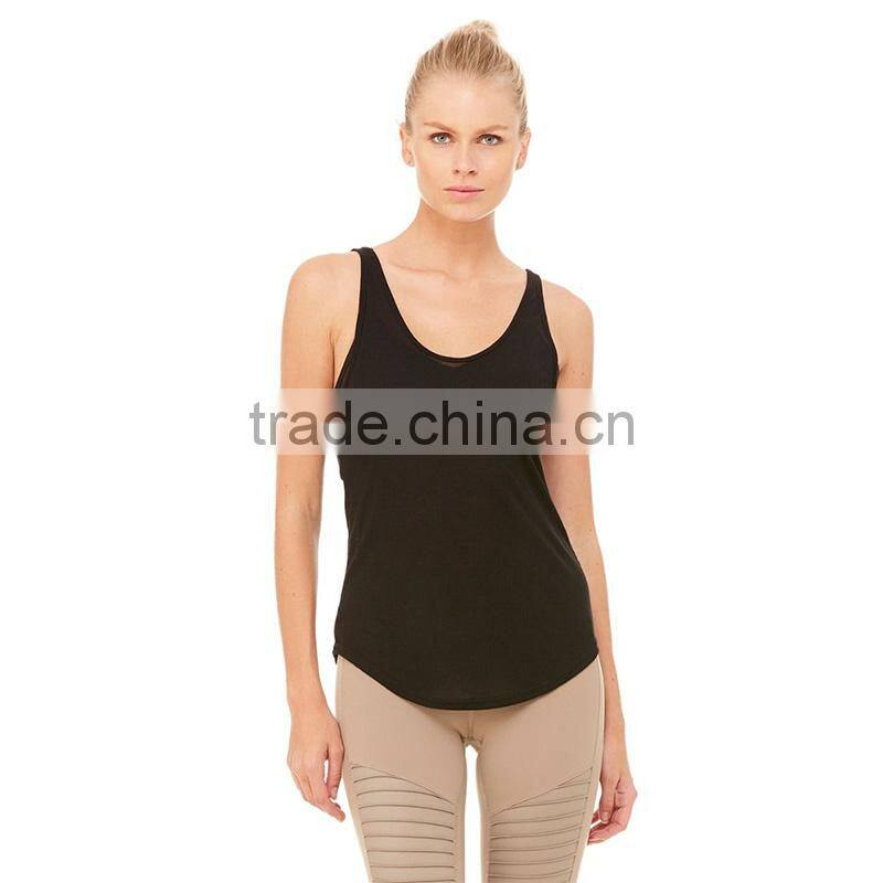 Wholesale back cutout dropped armholes stringer loose yoga gym tank top