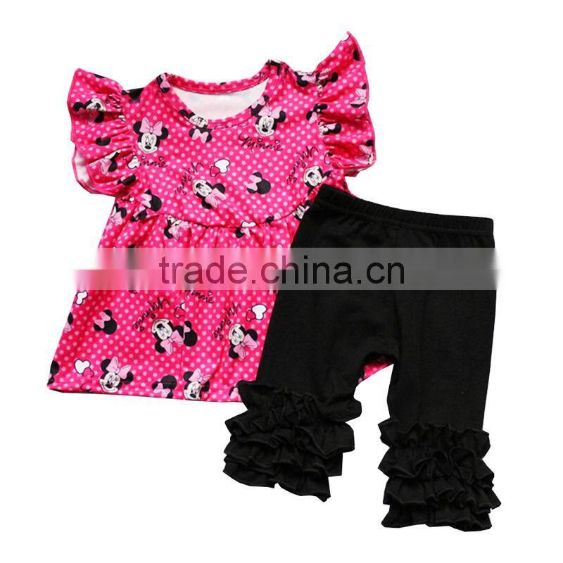 wholesale baby girls dress boutique pink mouse custom clothes girls party wear children dress clothing set