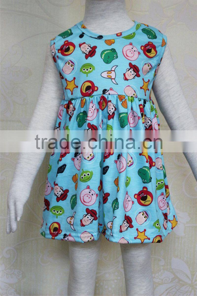 Newest prints baby dress girls pink pig summer dress sleeveless dress for girls of 7 years old