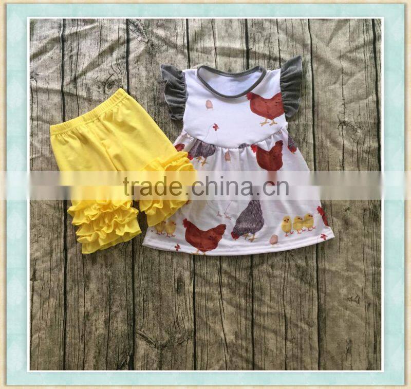 2017 factory wholesale hot sale girl's summer Thanksgiving chicken design suit clothing