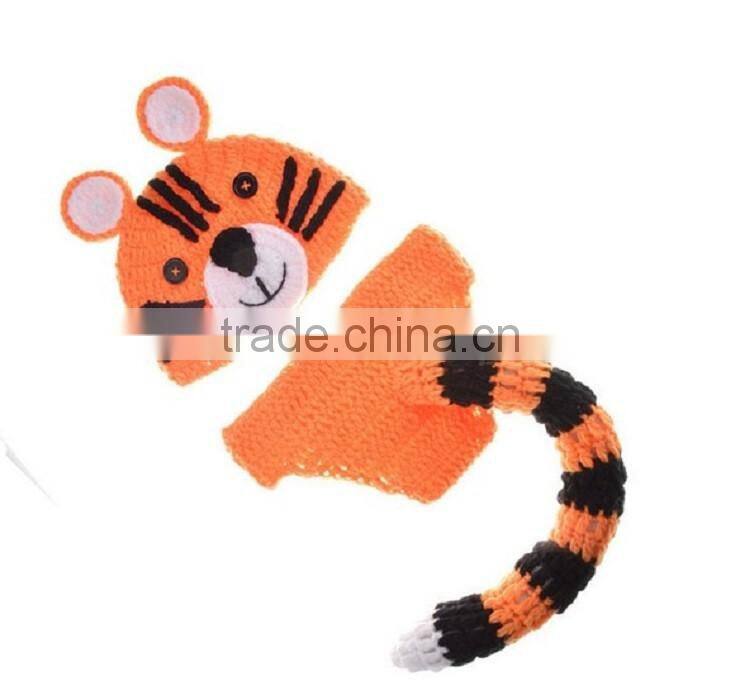 Cute Baby Tiger Pattern Crochet Knit Photography Props Outfit Infant Toddler Hat and Diaper Cover For 3-24 Months