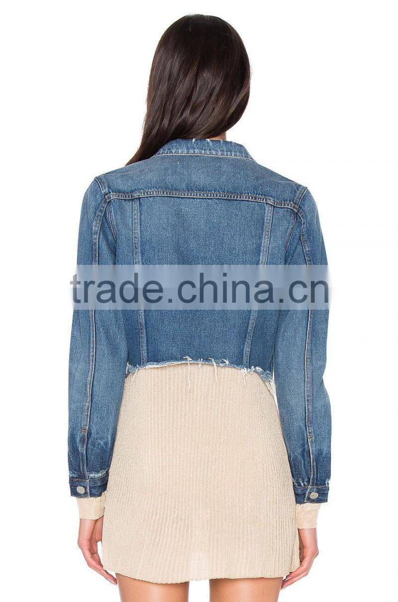 Soft light weight korean design fashion clothes slim short denim jacket