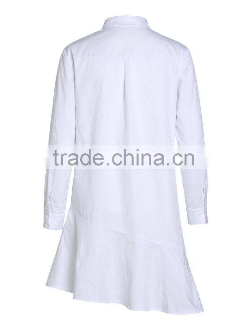 womens 100% cotton long sleeve half placket falbala casual dress