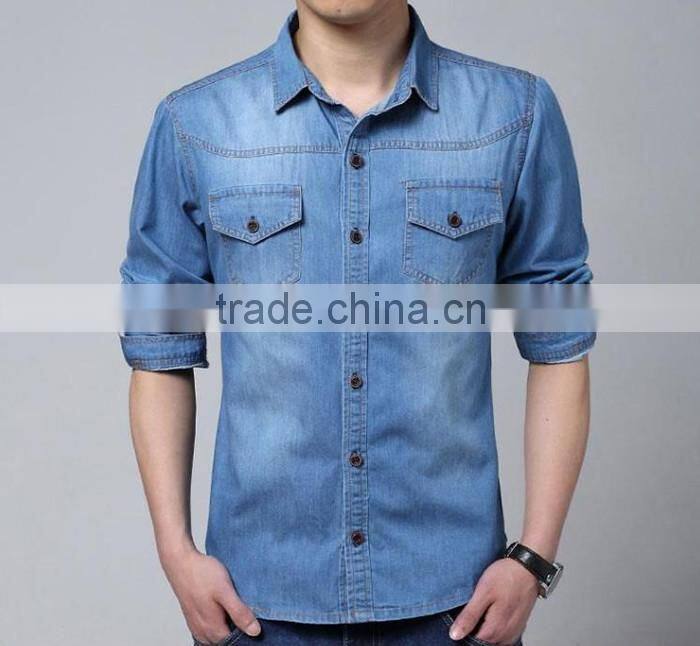 2016 new fashion men's denim casual shirt