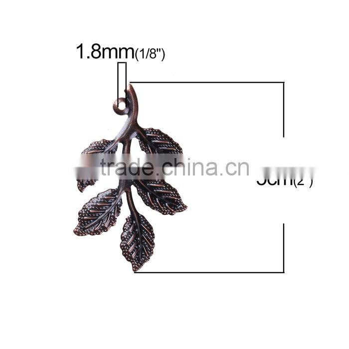 Iron Based Alloy Pendants Leaf Cluster Branch Antique Copper