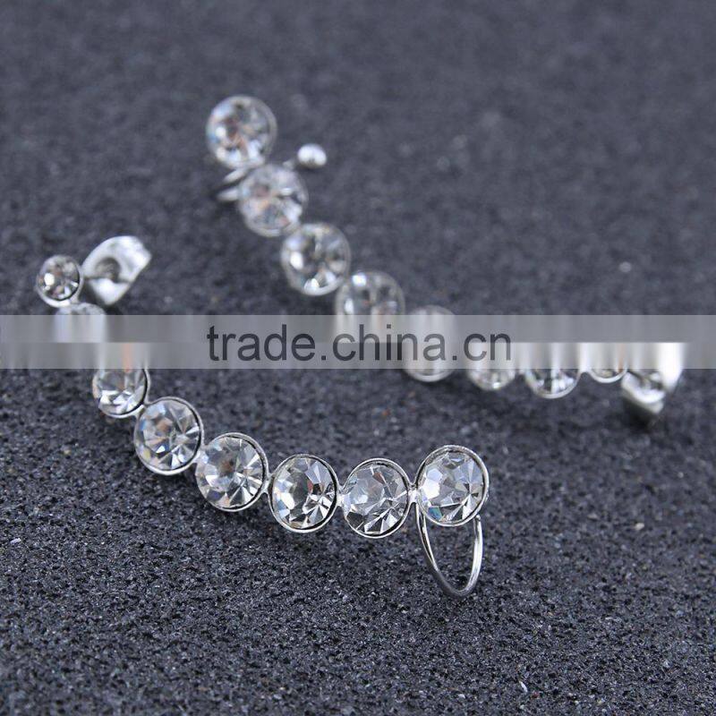 Fashion jewelry amazing cuff earrings punk style earrings women elegant ss cuff/ear wrap clip crystal gold earrings