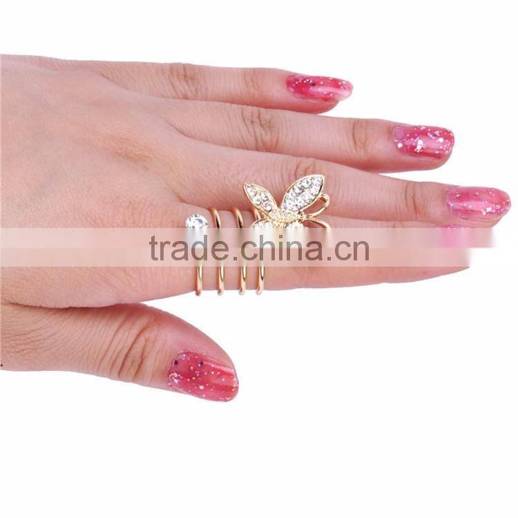 Gold&Silver-plated Alloy Rhinestone Butterfly Knuckle Spiral Rings