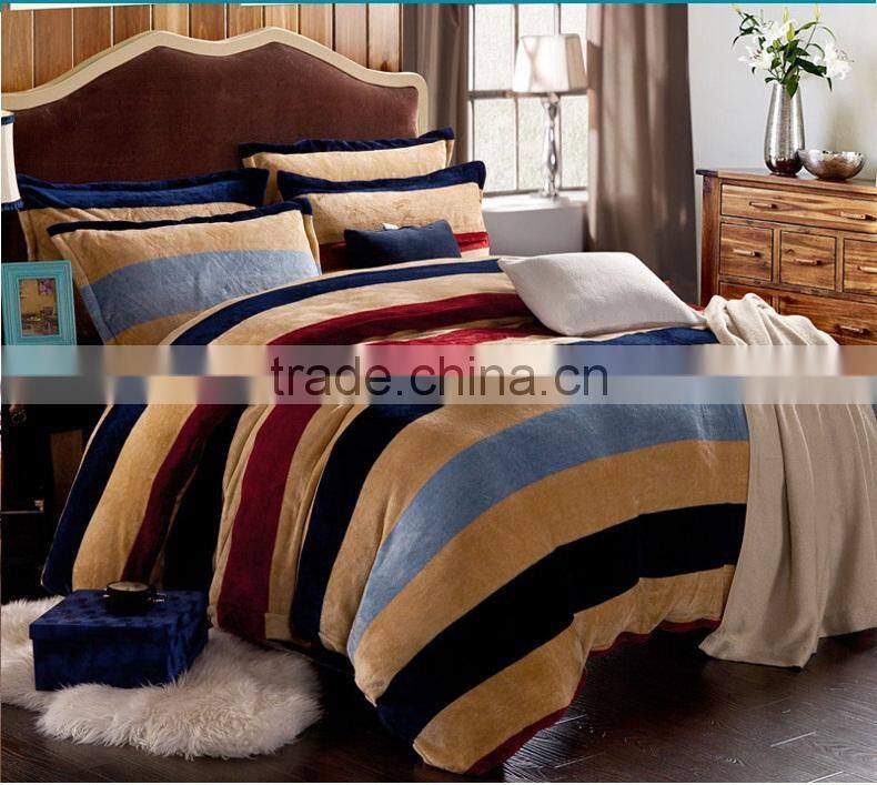 China Wholesale Heavy Stripes Flannel Bedding Set 4pcs