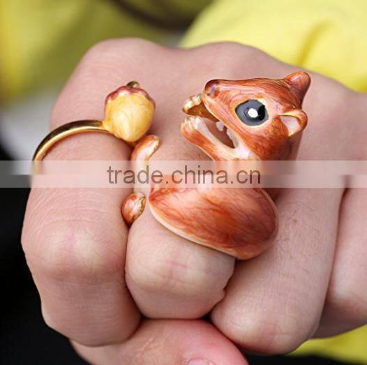 3Pcs Super Cute Animal Ring Adjustable Finger Wrap Stack Rings Cute Squirrel Open Joint Knuckle Nail Ring Set