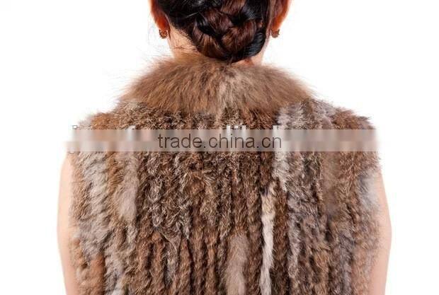 Brown rabbit fur knitted vest dyed color raccoon fur vest for women spring fall winter