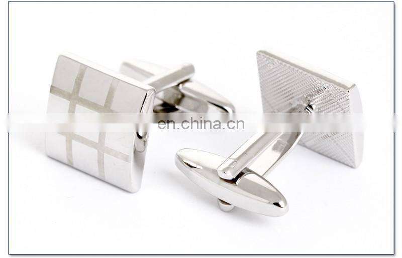 High Quality Grey Plaid Square Men Shirt Silver Cufflinks