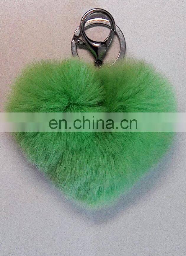 Promotional Charm Fluffy fox fur ball pom poms Accessories plush keychain car keyring Bag Purse Pendant Heart shape