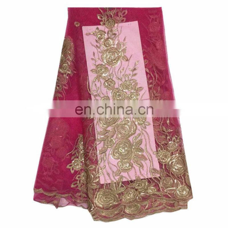 African styles net lace top quality trending French lace fabric with sequins women dress B16032710