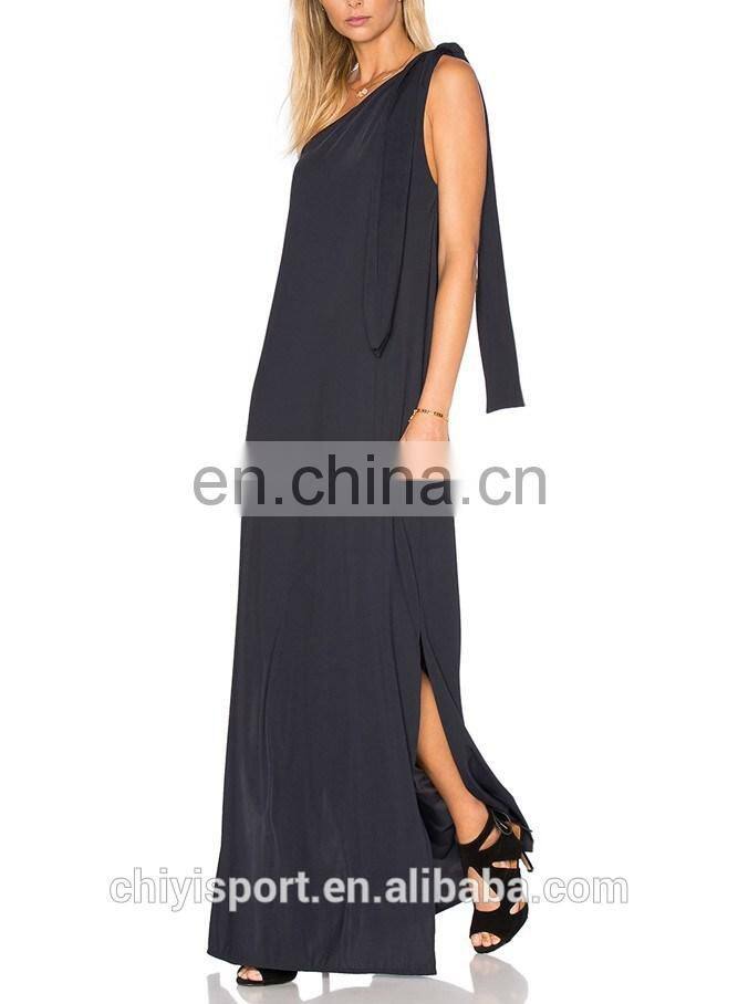 2016 Wholesale Factory Direct Women Black One Shoulder Long Maxi Dress