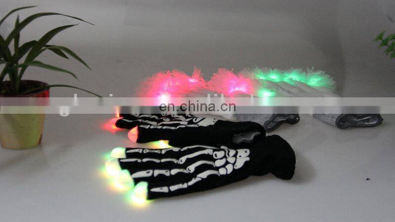 Five fingers lights for gloves flashing lights black glove with white skull pattern