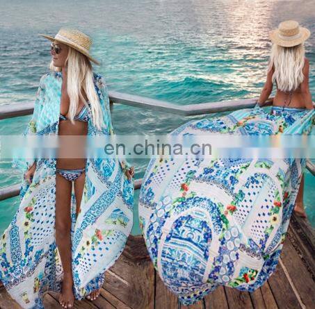 Long Print Beach Cover up Pareos de Playa Mujer Beach Wear Plus size Bikini Cover up Robe Plage Sarong Beach Tunic