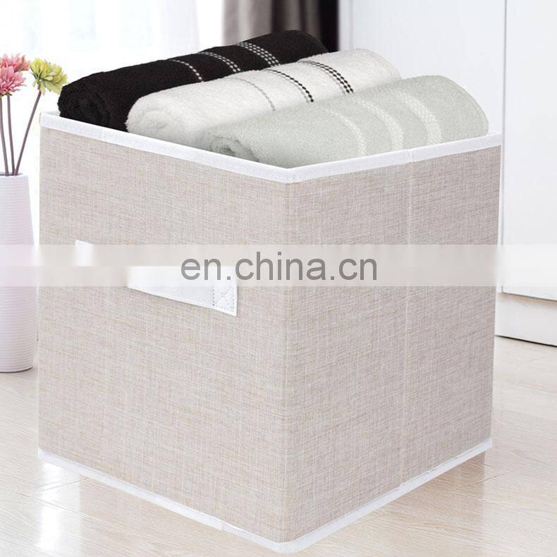 Customized household linen canvas cotton fabric home folding storage organizer box clothing with lid