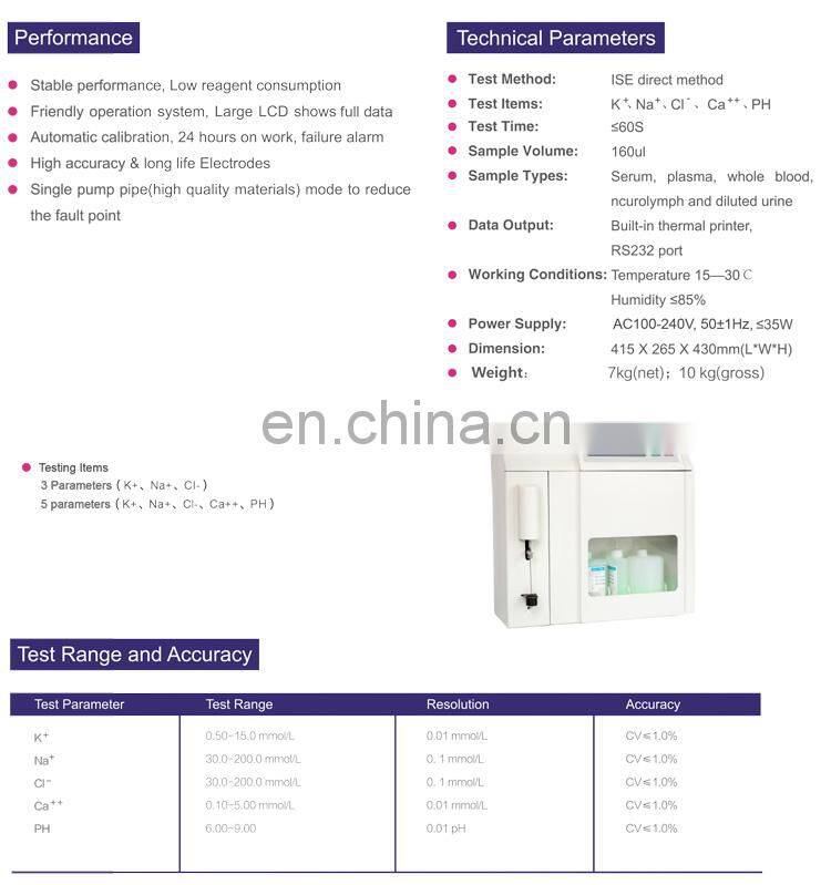 Laboratory equipment built-in thermal printer serum / whole blood semi automated ISE electrolyte analyzer machine