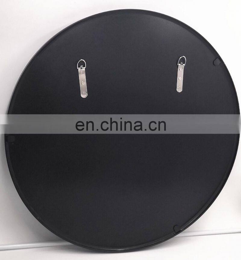 Contemporary iron frame round wall mounted black mirror