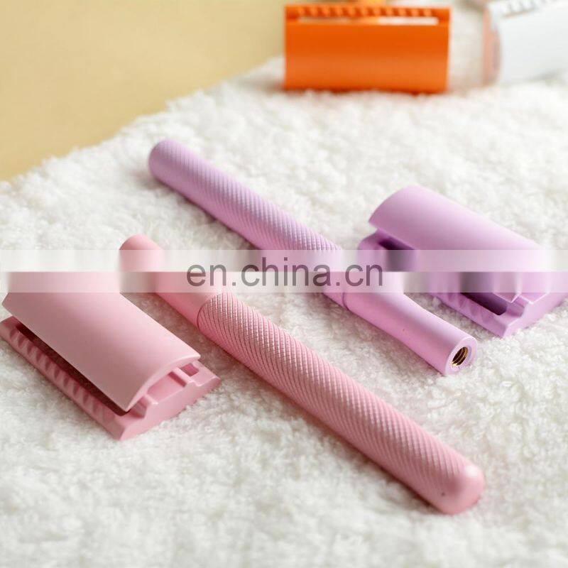 ECO-Friendly Customized Logo Blue Double Edge metal safty Blade Womens Safety Shave Razor