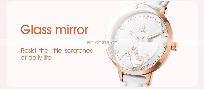 SHENGKE Cute Girls Handwatch K9027 Ultra White Band Watches Night Light Function with Shining Stone Student Wristwatch