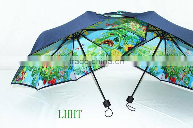 promotioanl Pongee 190T custom transfer printing foldable umbrella