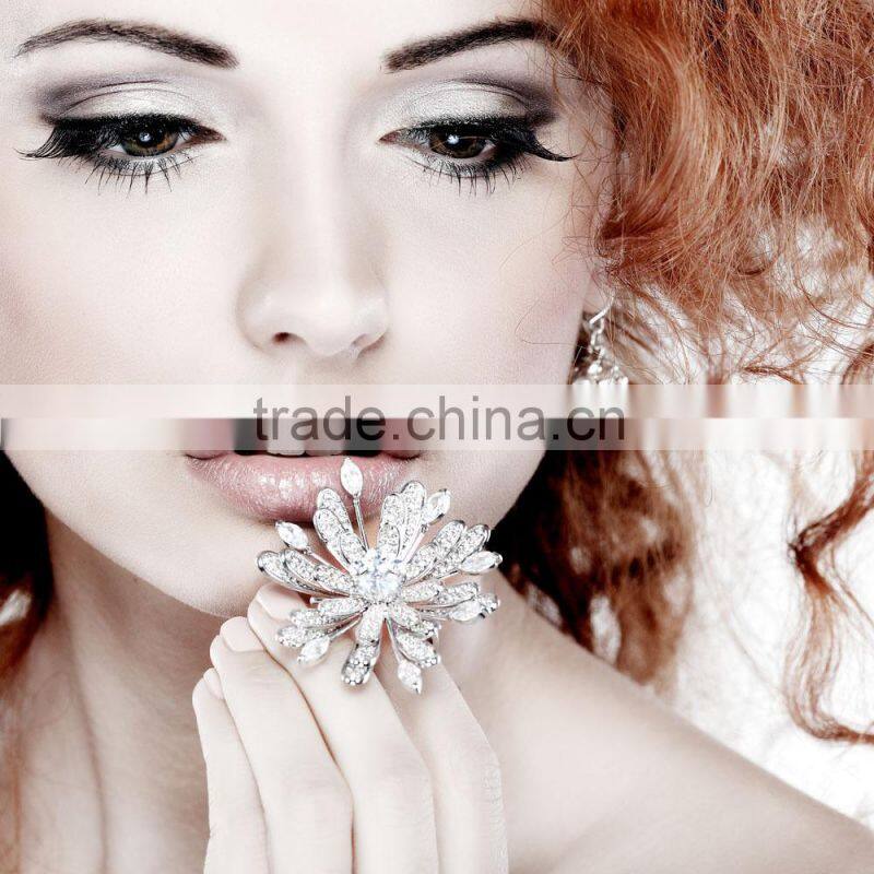 2015 latest design gemstone 925 silver white zircon white gold finger rings for gilrs