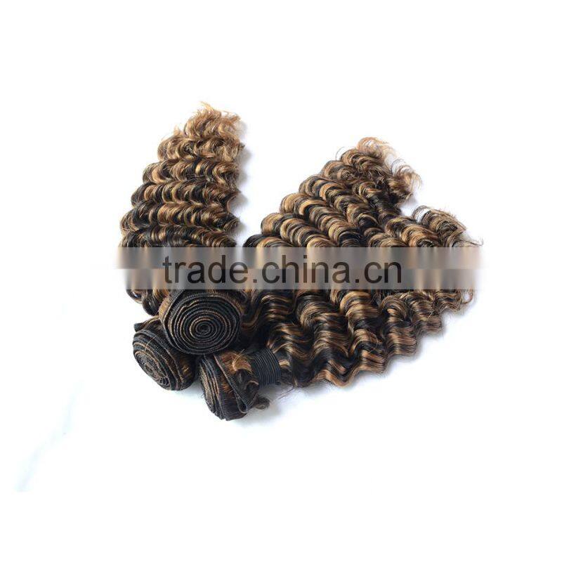 Hot sale factory price kinky curl brazilian two tone ombre colored hair weave bundles