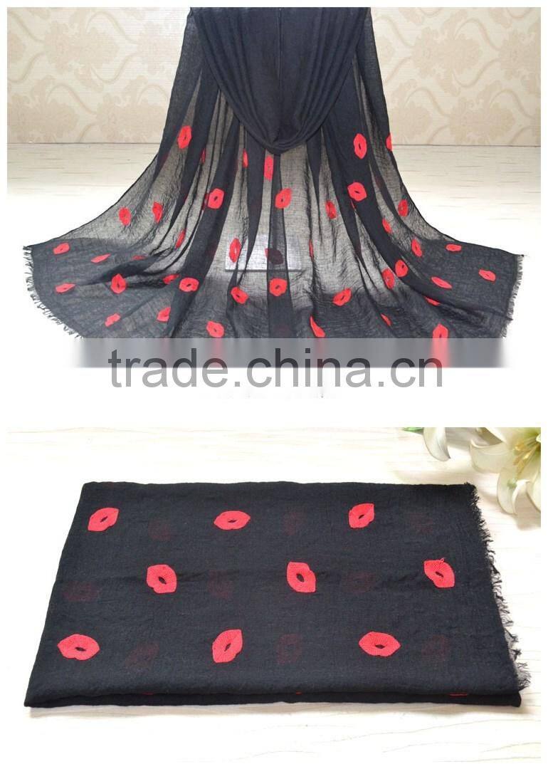 Fashion Ladies' Lip Three-dimensional Embroideried Cotton Scarf Plain Shawl