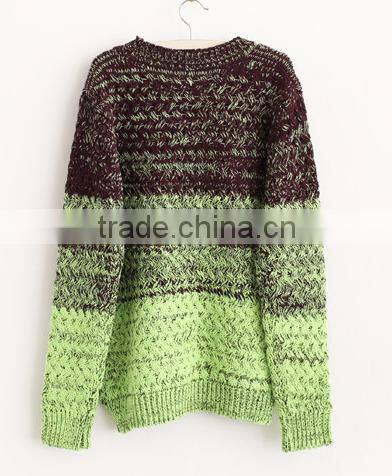 Gradual blending loose round neck sweater hedging women pullover