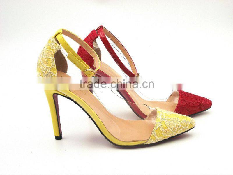 women heels pointed toe fancy lace high heels Buckle Strap elegant shoes